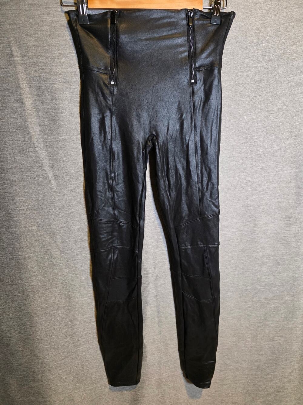Women’s SPANX Faux Leather Leggings Black 20249R Hip Zip Size MED
